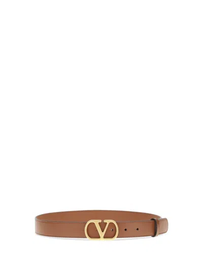 Valentino Womens Vlogo Signature Leather Belt Deep Caramel In Brown