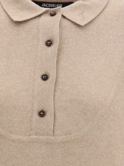 Jacquemus Polo Collar Knitwear With Ribbed Cuffs And Hem In Neutral