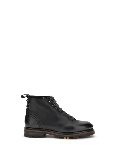 Santoni Lace-up Lugged-sole Boots In Black