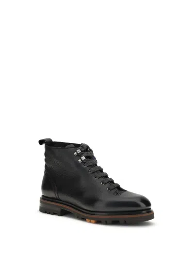Santoni Lace-up Lugged-sole Boots In Black