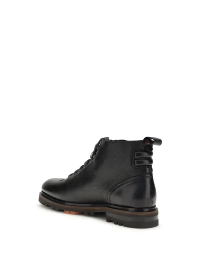 Santoni Lace-up Lugged-sole Boots In Black