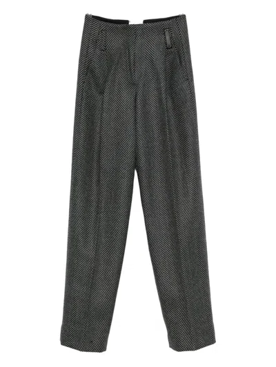 Forte Forte Highrise Trousers In Wool With Chevron Patterning In Gray
