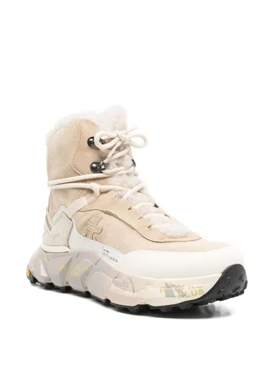 Premiata Beige High-top Sneakers With Plush Shearling Lining In Multi