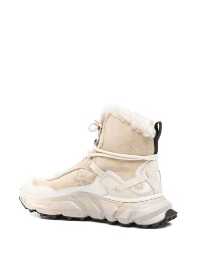 Premiata Beige High-top Sneakers With Plush Shearling Lining In Multi