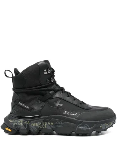 Premiata High-top Sneakers With Sole And Textured Accents In Black