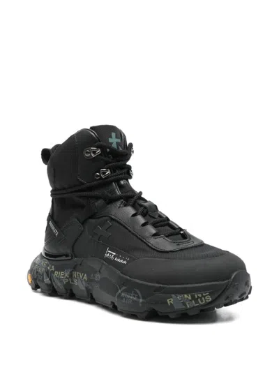 Premiata High-top Sneakers With Sole And Textured Accents In Black