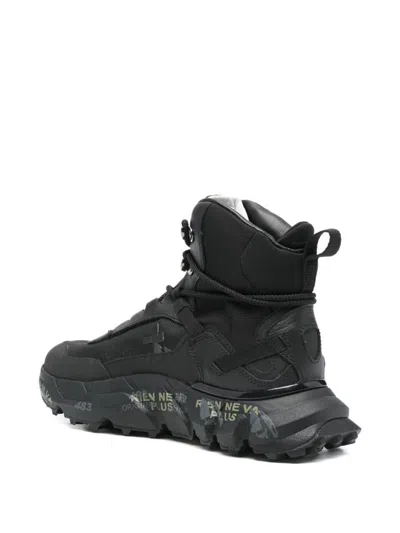 Premiata High-top Sneakers With Sole And Textured Accents In Black