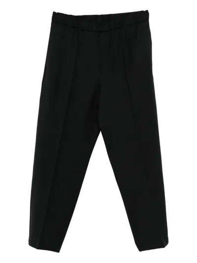 Seven Gauge Relaxed Wide-leg Trousers With Tapered Hem In Black