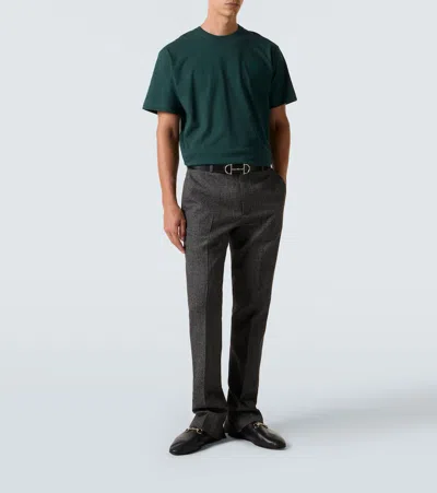 Gucci Men Cotton T-shirt With Embroidered Gg Incrocio Logo In Green