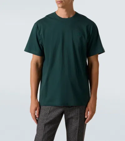Gucci Men Cotton T-shirt With Embroidered Gg Incrocio Logo In Green