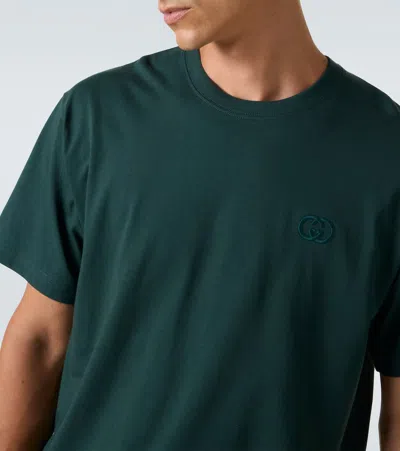 Gucci Men Cotton T-shirt With Embroidered Gg Incrocio Logo In Green