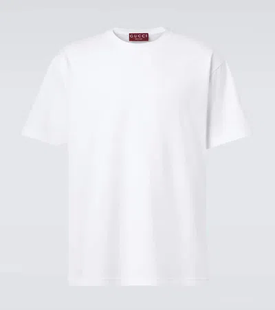 Gucci T-shirt Aus Baumwolljersey Mit Stickerei In White