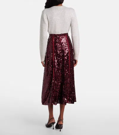 Erdem Frayed Sequined Crepe De Chine Midi Skirt In Burgundy
