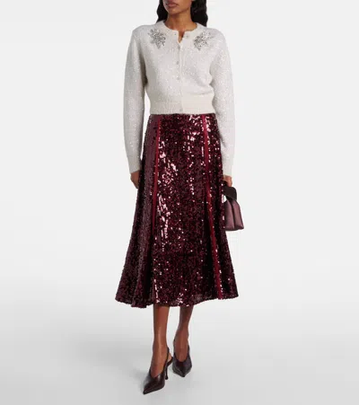 Erdem Frayed Sequined Crepe De Chine Midi Skirt In Burgundy
