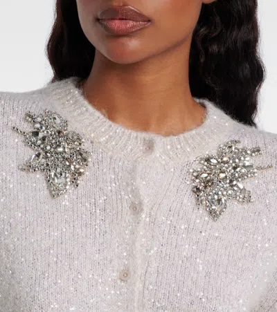 Erdem Womens Champagne Sequin-embellished Cropped Alpaca-blend Cardigan In White
