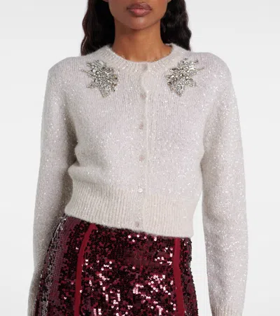 Erdem Womens Champagne Sequin-embellished Cropped Alpaca-blend Cardigan In White