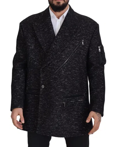 Dolce & Gabbana Black Wool Double Breasted Coat Men Men's Jacket In Black