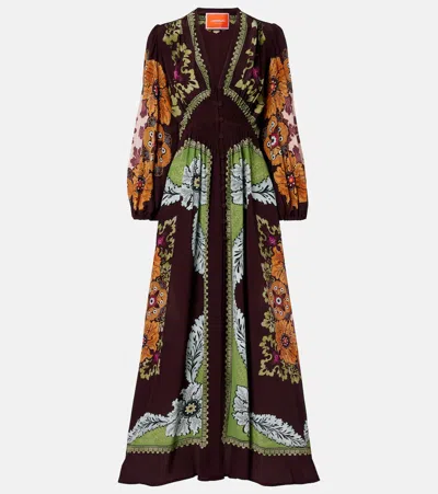 La Doublej Bordeaux Printed Crepe De Chine Maxi Dress In Multi