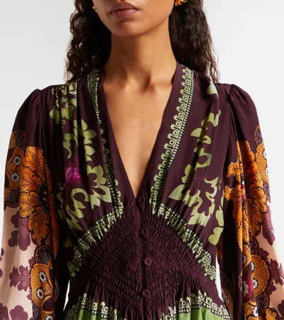 La Doublej Bordeaux Printed Crepe De Chine Maxi Dress In Multi