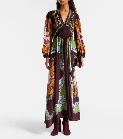 La Doublej Bordeaux Printed Crepe De Chine Maxi Dress In Multi