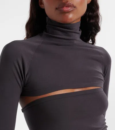 Alaïa Second-skin Cropped Cutout Top In Brown