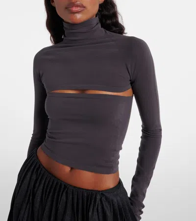 Alaïa Second-skin Cropped Cutout Top In Brown