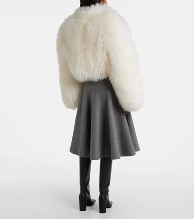 Alaïa Cropped Shearling Jacket In White