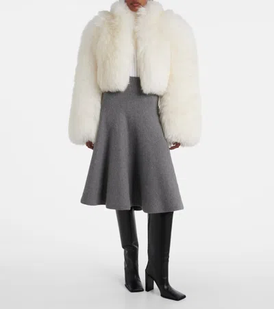 Alaïa Cropped Shearling Jacket In White