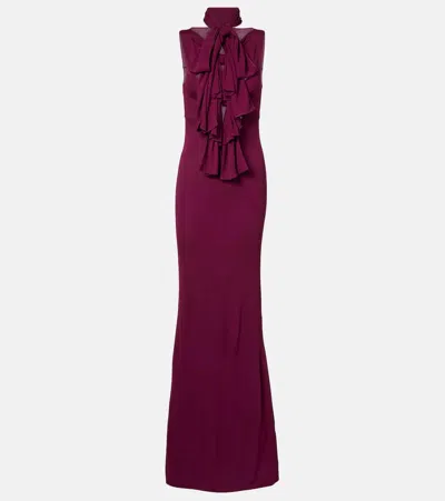 Alaïa Womens Alaia High-neck Bow Woven Maxi Dress In Burgundy