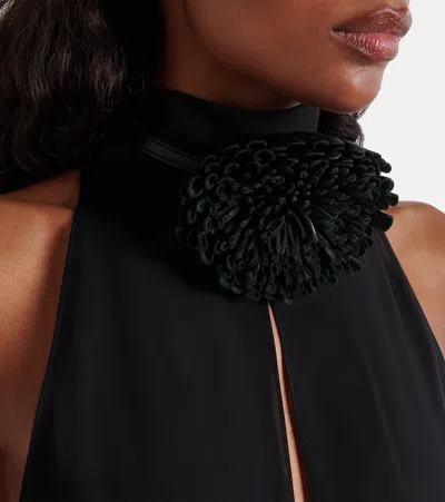 Alaïa Womens Alaia High-neck Flower Woven Midi Dress In Black