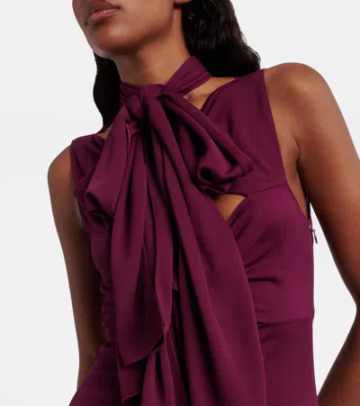 Alaïa Womens Alaia High-neck Bow Woven Maxi Dress In Burgundy