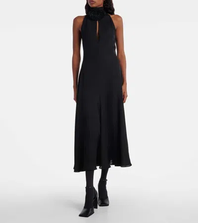 Alaïa Womens Alaia High-neck Flower Woven Midi Dress In Black