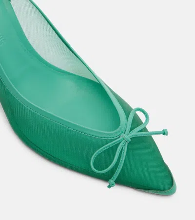 Jacquemus The Tourni Bow-detailed Leather-trimmed Mesh Pumps In Green