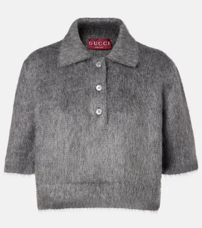 Gucci Mohair-blend Polo Sweater In Gray