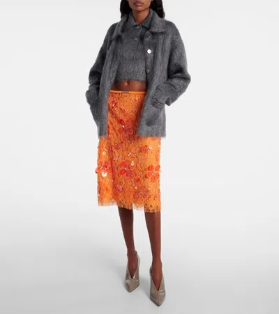 Gucci Mohair-blend Polo Sweater In Gray