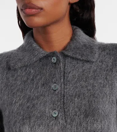 Gucci Mohair-blend Polo Sweater In Gray