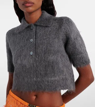Gucci Mohair-blend Polo Sweater In Gray