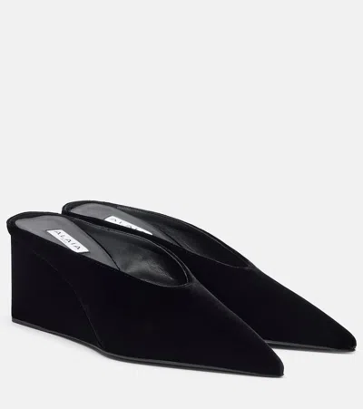 Alaïa Alaia Black Velvet Cube-heeled Mule Women In Black