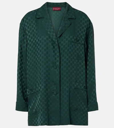 Gucci Gg Silk Jacquard Shirt In Green
