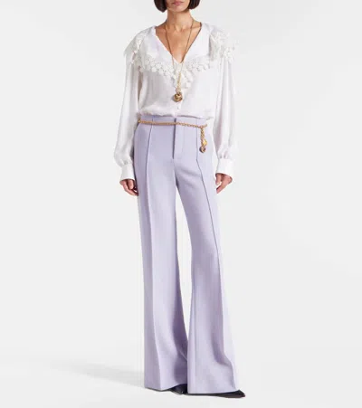 Chloé Blouse With A Maxi Collar In Silk Jacquard And Lace In White