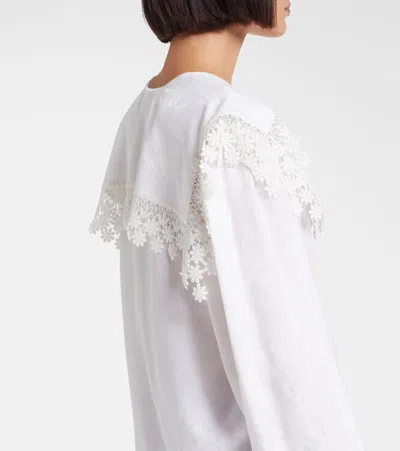 Chloé Blouse With A Maxi Collar In Silk Jacquard And Lace In White