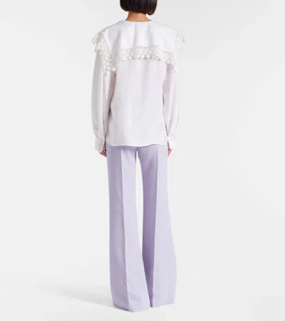 Chloé Blouse With A Maxi Collar In Silk Jacquard And Lace In White