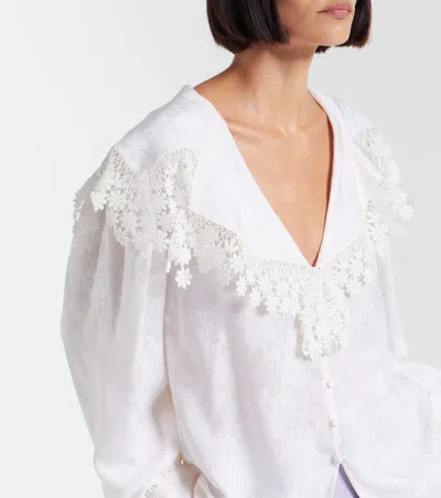 Chloé Blouse With A Maxi Collar In Silk Jacquard And Lace In White