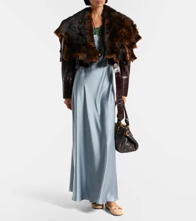 Chloé Shiny Leather Crop Moto Jacket With Removable Lamb Shearling Collar In Burgundy