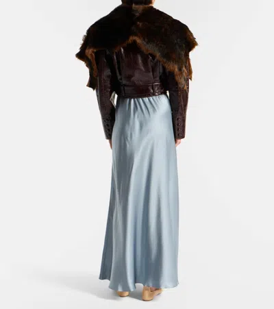 Chloé Shiny Leather Crop Moto Jacket With Removable Lamb Shearling Collar In Burgundy