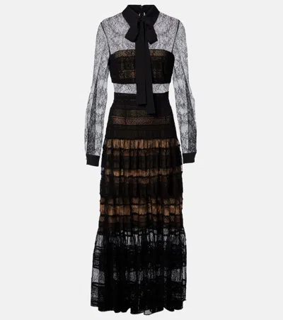 Elie Saab Lace And Macramé Midi Dress In Multi