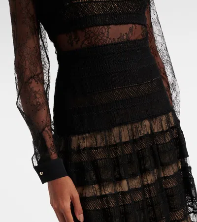 Elie Saab Lace And Macramé Midi Dress In Multi