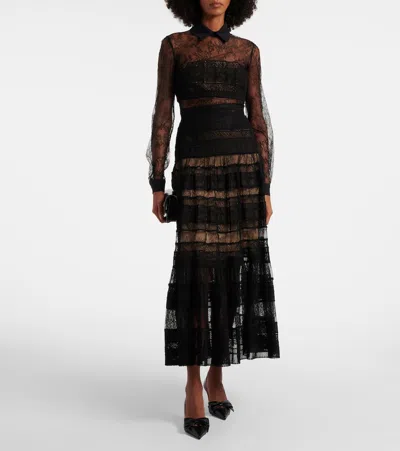 Elie Saab Lace And Macramé Midi Dress In Multi