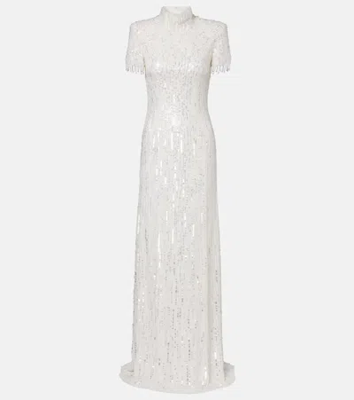 Jenny Packham Jourdain Crystal Sequined Flutter-sleeve Gown In White