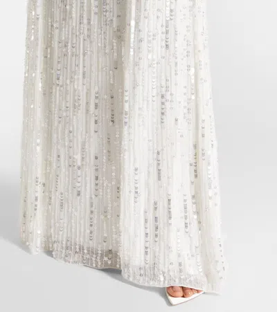 Jenny Packham Jourdain Crystal Sequined Flutter-sleeve Gown In White